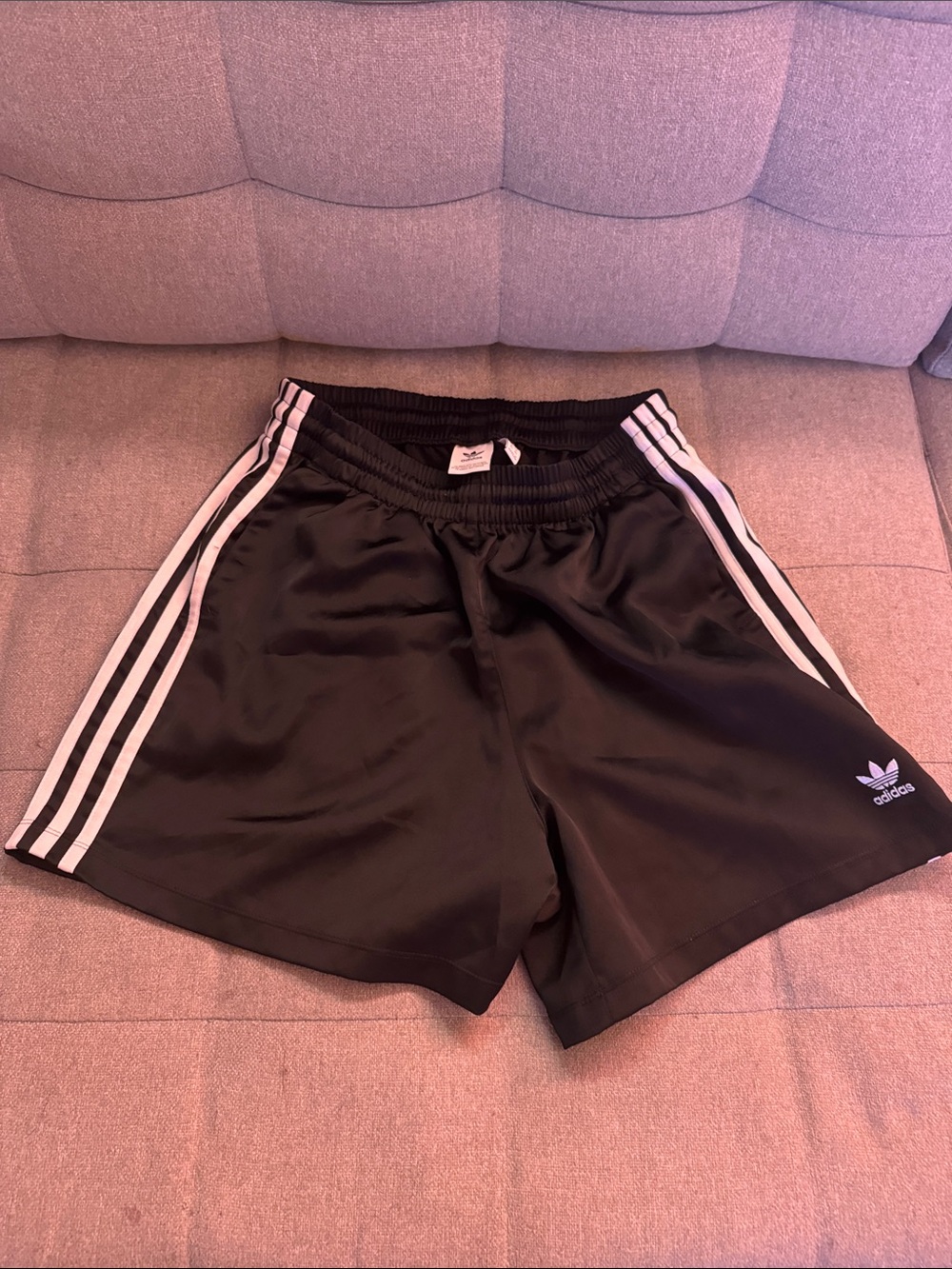 Unisex Adidas Originals Three-Stripes Waxed/Satin textured shorts